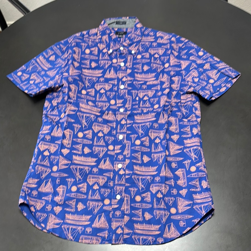J Crew Nautical Blue and Orange Shirt in Slim